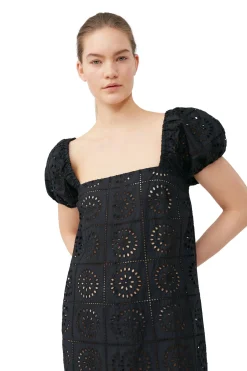 Fashion GANNI Broderie Anglaise Midi Dress Black