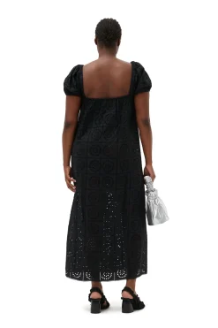 Fashion GANNI Broderie Anglaise Midi Dress Black