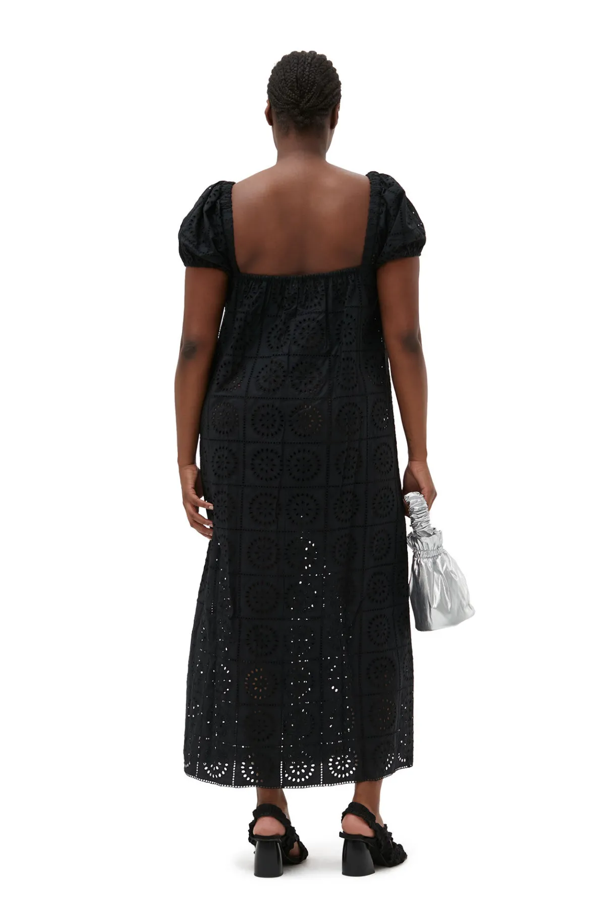 Fashion GANNI Broderie Anglaise Midi Dress Black