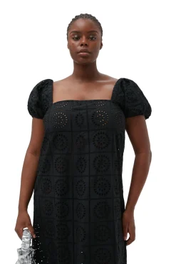 Fashion GANNI Broderie Anglaise Midi Dress Black