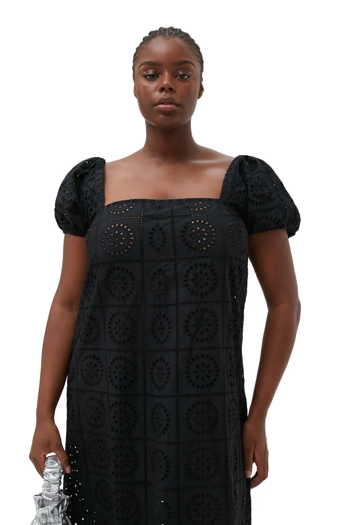 Fashion GANNI Broderie Anglaise Midi Dress Black