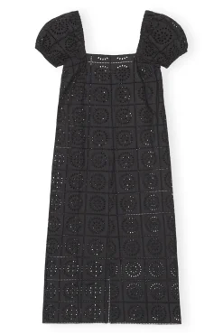 Fashion GANNI Broderie Anglaise Midi Dress Black