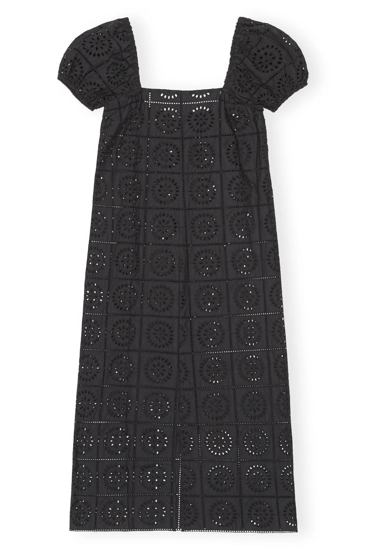Fashion GANNI Broderie Anglaise Midi Dress Black