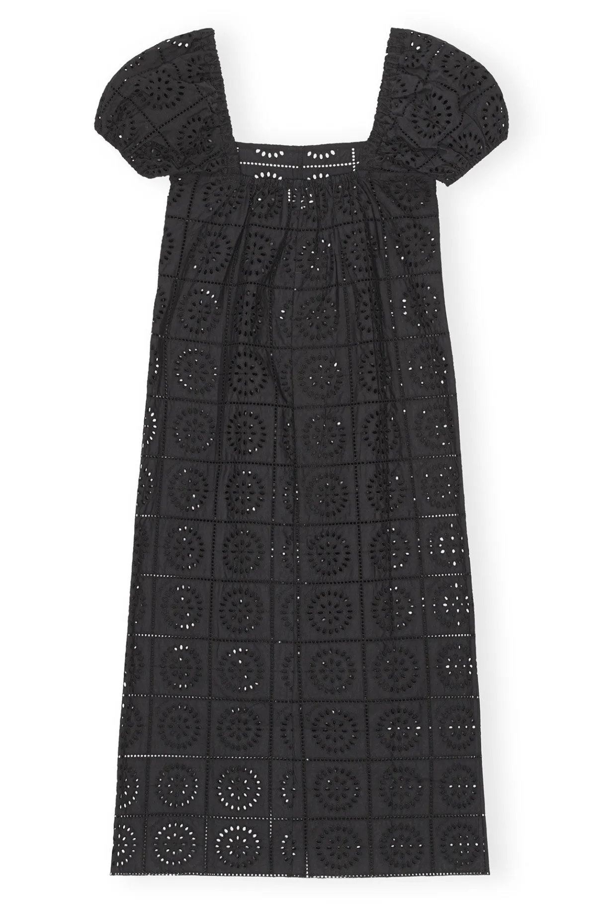 Fashion GANNI Broderie Anglaise Midi Dress Black