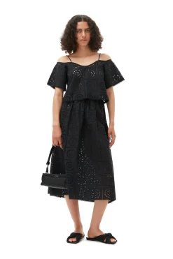 Outlet GANNI Broderie Anglaise Skirt Black