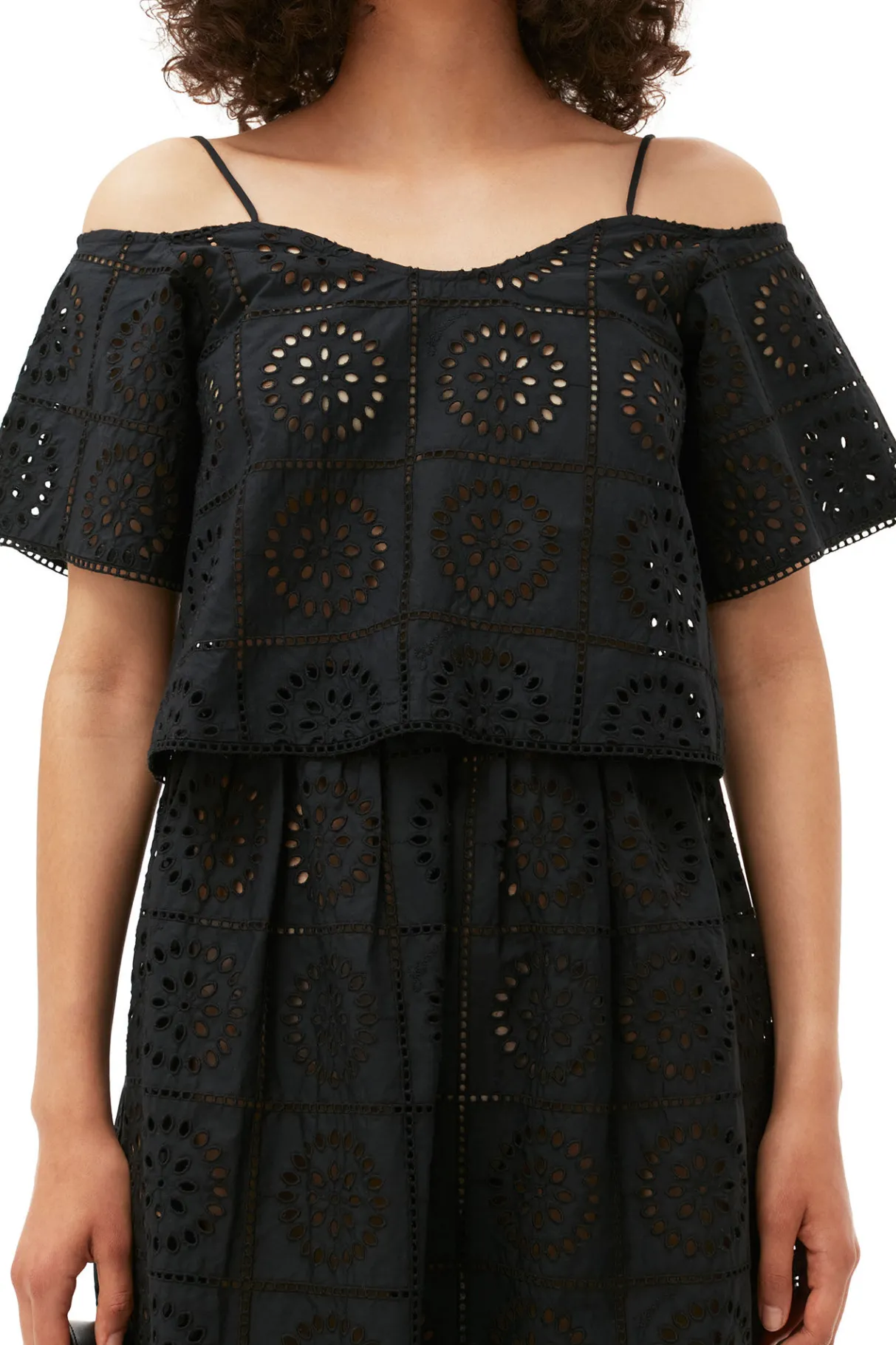 Outlet GANNI Broderie Anglaise Skirt Black