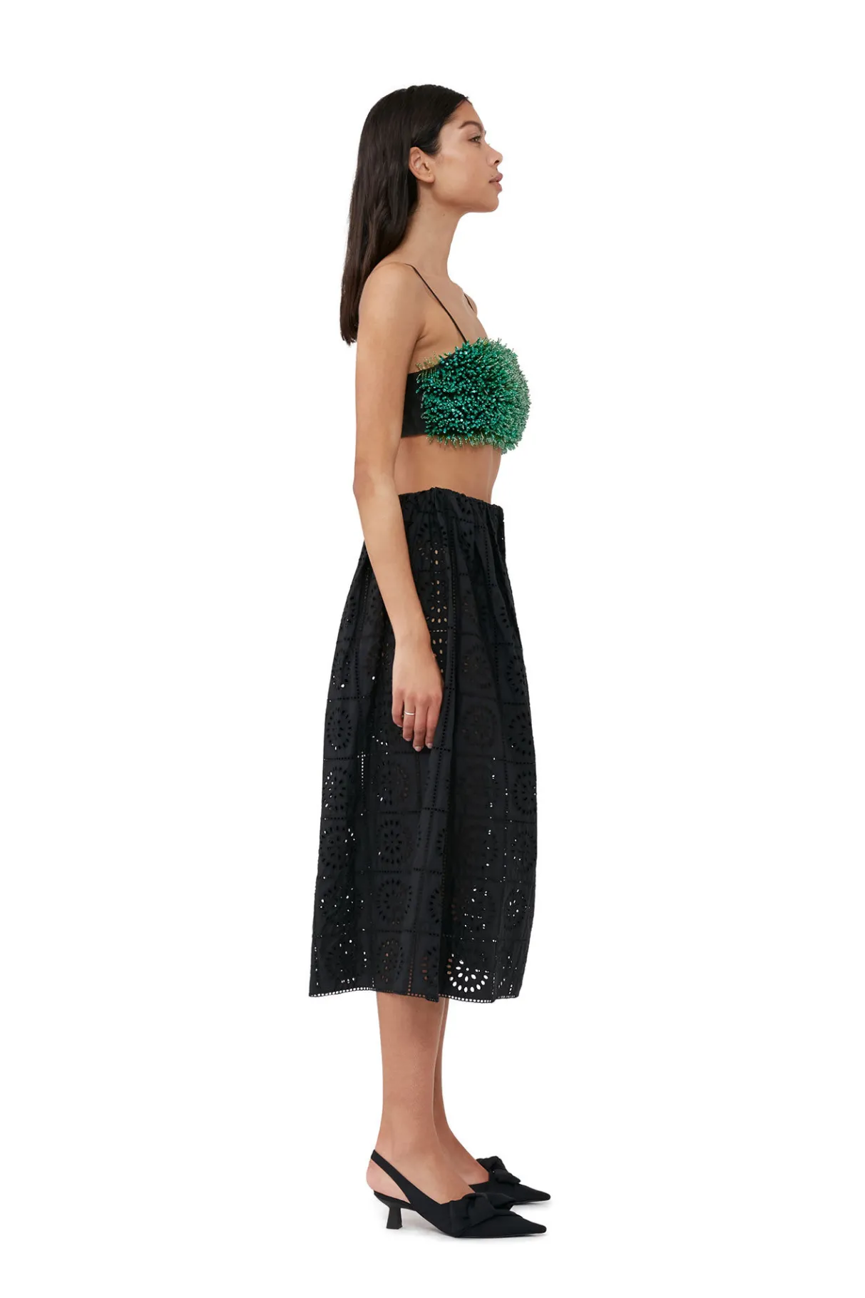 Outlet GANNI Broderie Anglaise Skirt Black