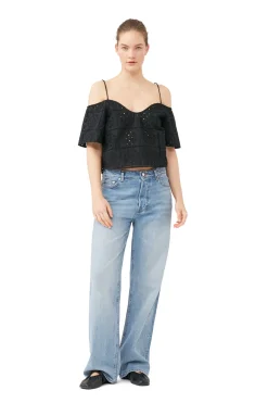 Best GANNI Broderie Anglaise Top Black