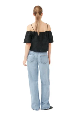 Best GANNI Broderie Anglaise Top Black