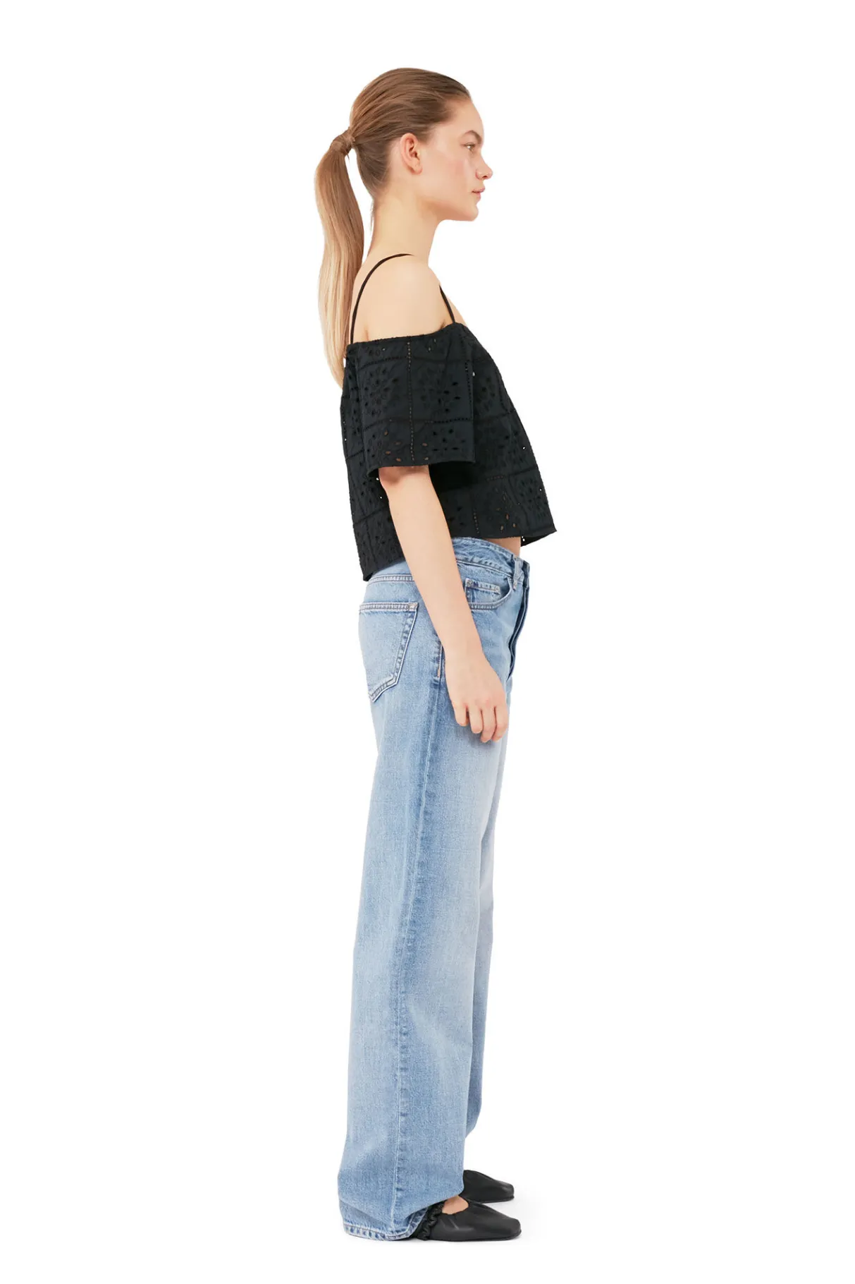 Best GANNI Broderie Anglaise Top Black