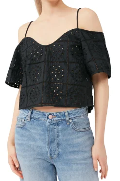 Best GANNI Broderie Anglaise Top Black
