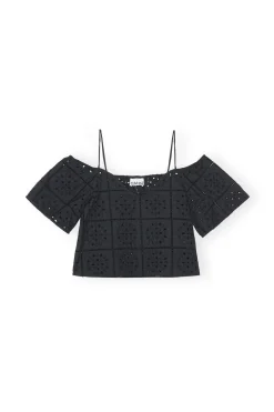Best GANNI Broderie Anglaise Top Black