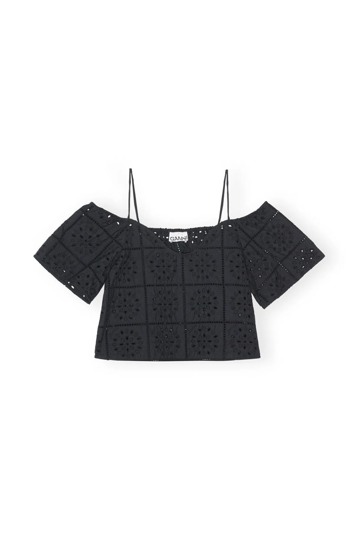 Best GANNI Broderie Anglaise Top Black