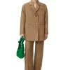 Hot GANNI Brown Slub Linen Mid Waist Pants Petrified Oak