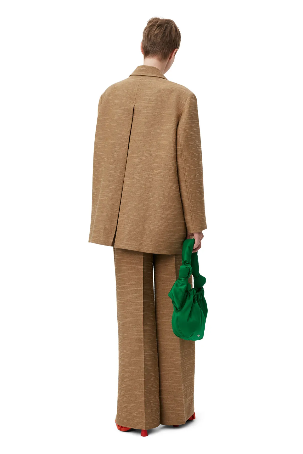 Hot GANNI Brown Slub Linen Mid Waist Pants Petrified Oak