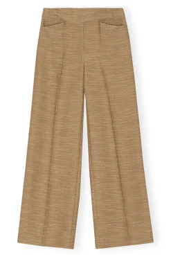 Hot GANNI Brown Slub Linen Mid Waist Pants Petrified Oak