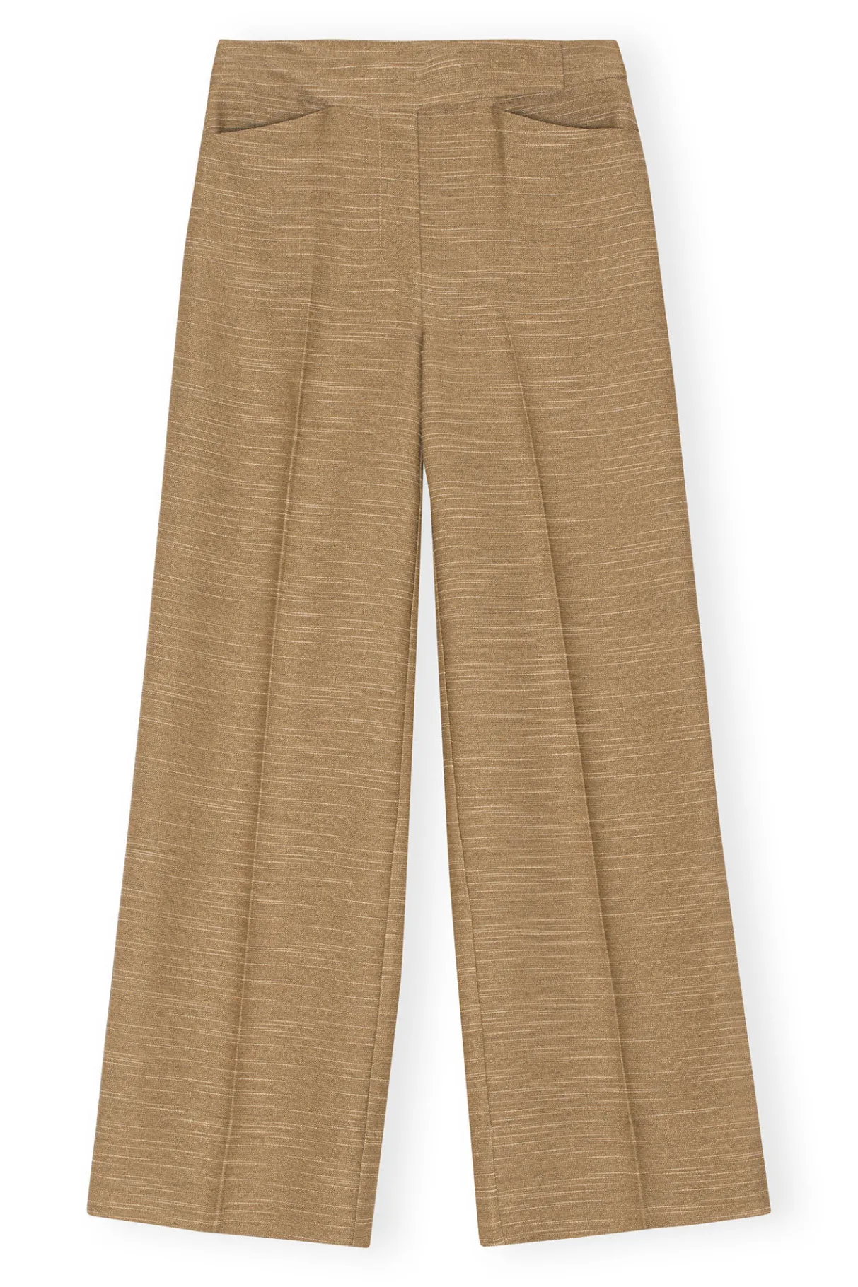 Hot GANNI Brown Slub Linen Mid Waist Pants Petrified Oak