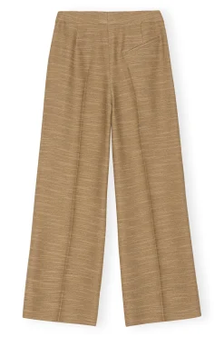 Hot GANNI Brown Slub Linen Mid Waist Pants Petrified Oak