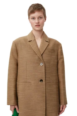 Flash Sale GANNI Brown Slub Linen Oversized Blazer Petrified Oak