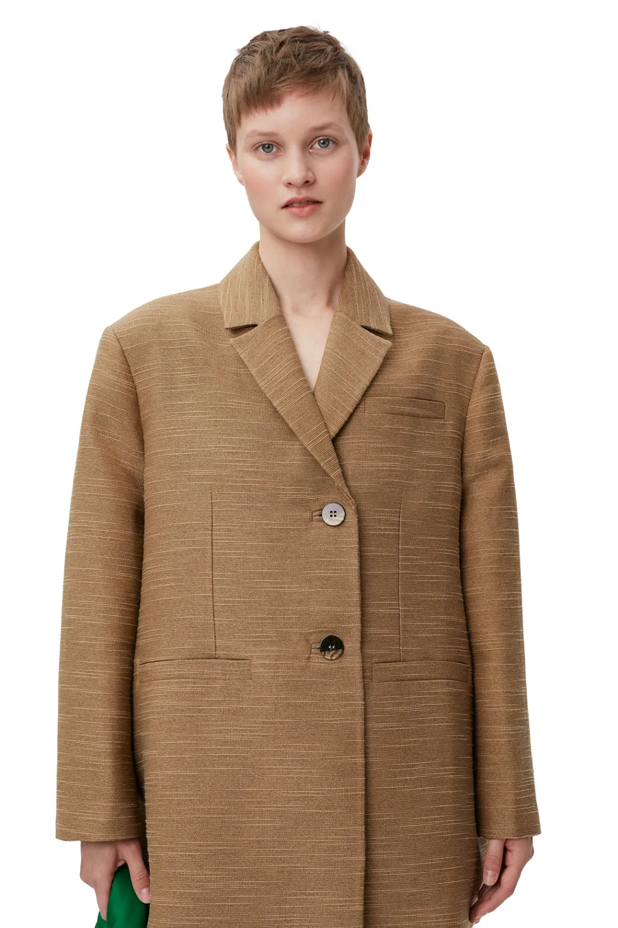 Flash Sale GANNI Brown Slub Linen Oversized Blazer Petrified Oak