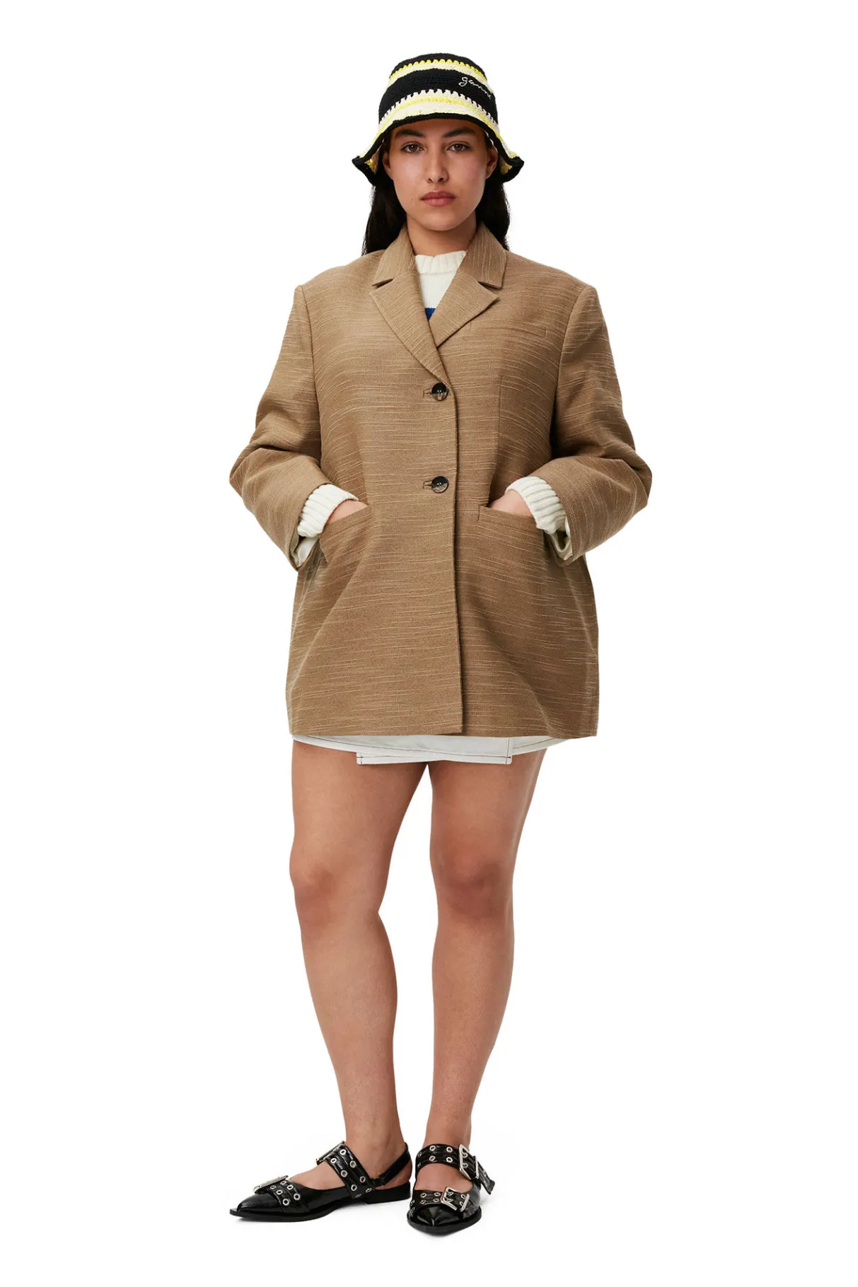 Flash Sale GANNI Brown Slub Linen Oversized Blazer Petrified Oak