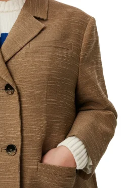 Flash Sale GANNI Brown Slub Linen Oversized Blazer Petrified Oak