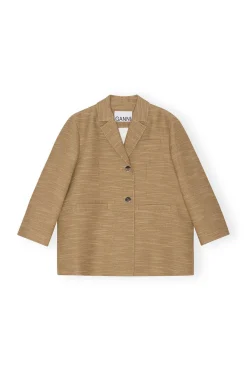 Flash Sale GANNI Brown Slub Linen Oversized Blazer Petrified Oak