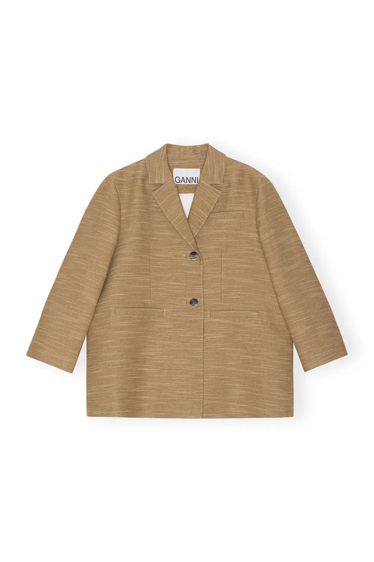 Flash Sale GANNI Brown Slub Linen Oversized Blazer Petrified Oak