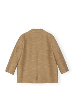 Flash Sale GANNI Brown Slub Linen Oversized Blazer Petrified Oak