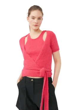 Shop GANNI Brushed Alpaca Wrap Blouse Love Potion