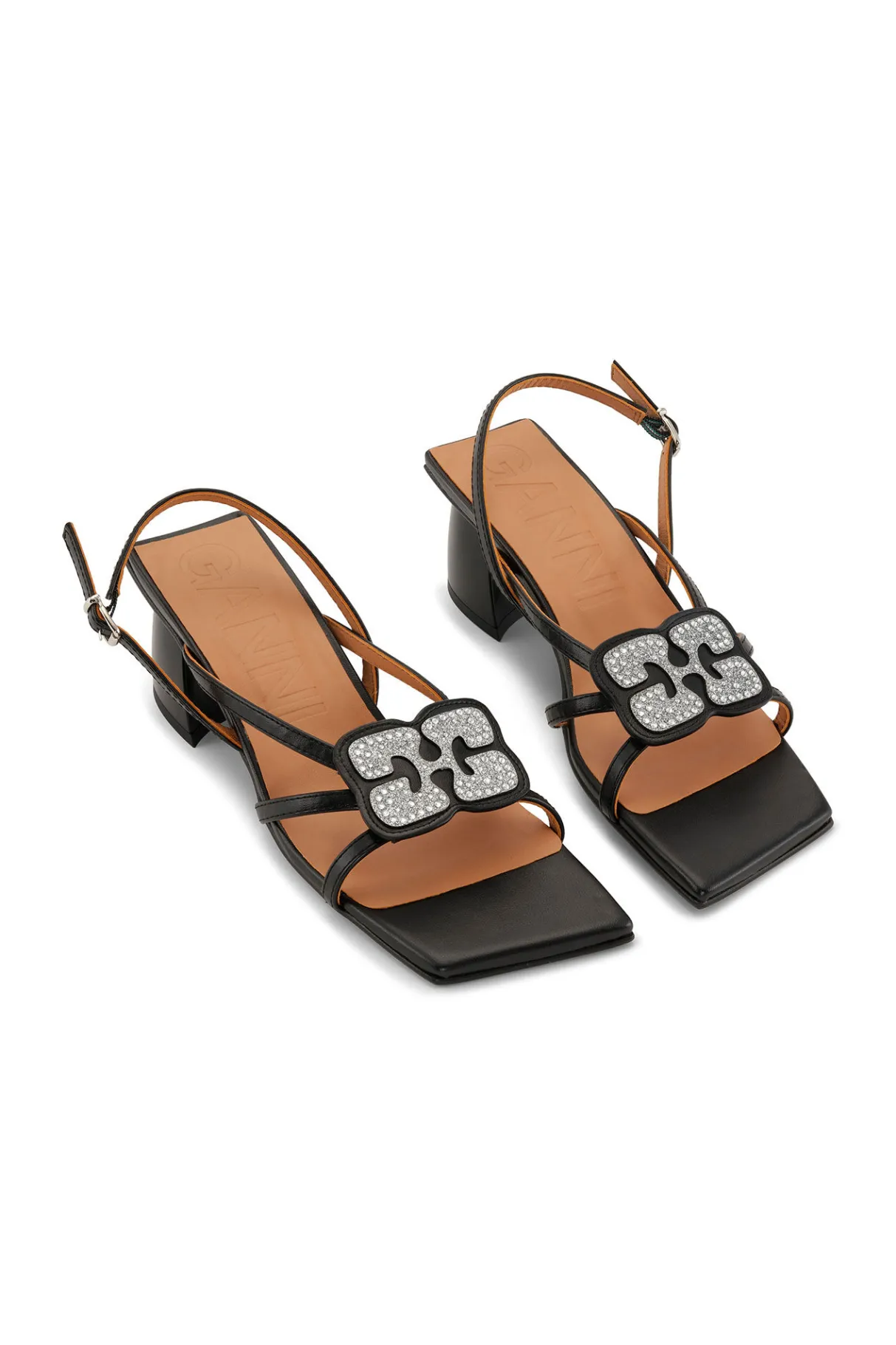 Hot GANNI Butterfly Strass Kitten Heel Sandals Black