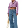 Sale GANNI Check Suiting Cropped Blazer Wild Orchid