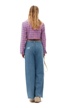 Sale GANNI Check Suiting Cropped Blazer Wild Orchid