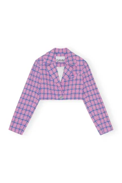 Sale GANNI Check Suiting Cropped Blazer Wild Orchid