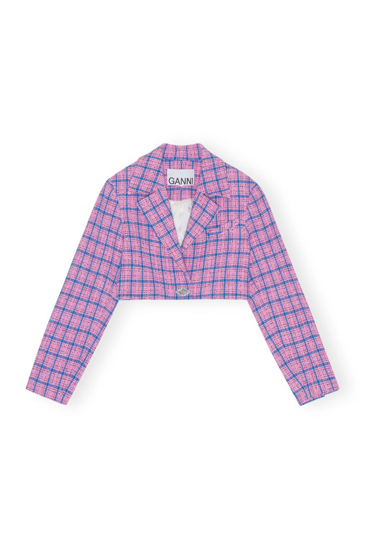 Sale GANNI Check Suiting Cropped Blazer Wild Orchid