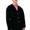 Shop GANNI Chenille Fitted Blazer Black