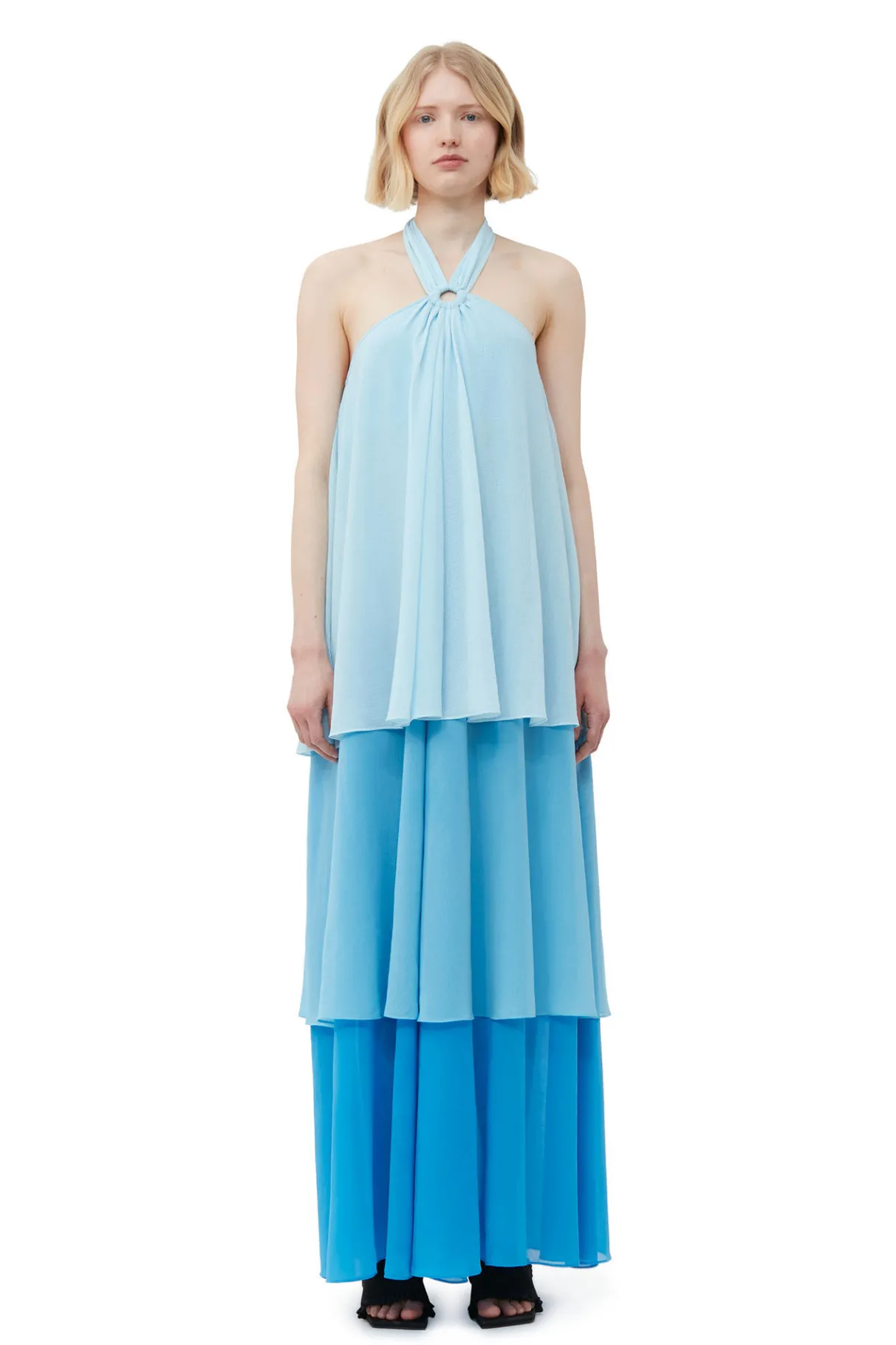 Discount GANNI Chiffon Layer Maxi Dress Ethereal Blue