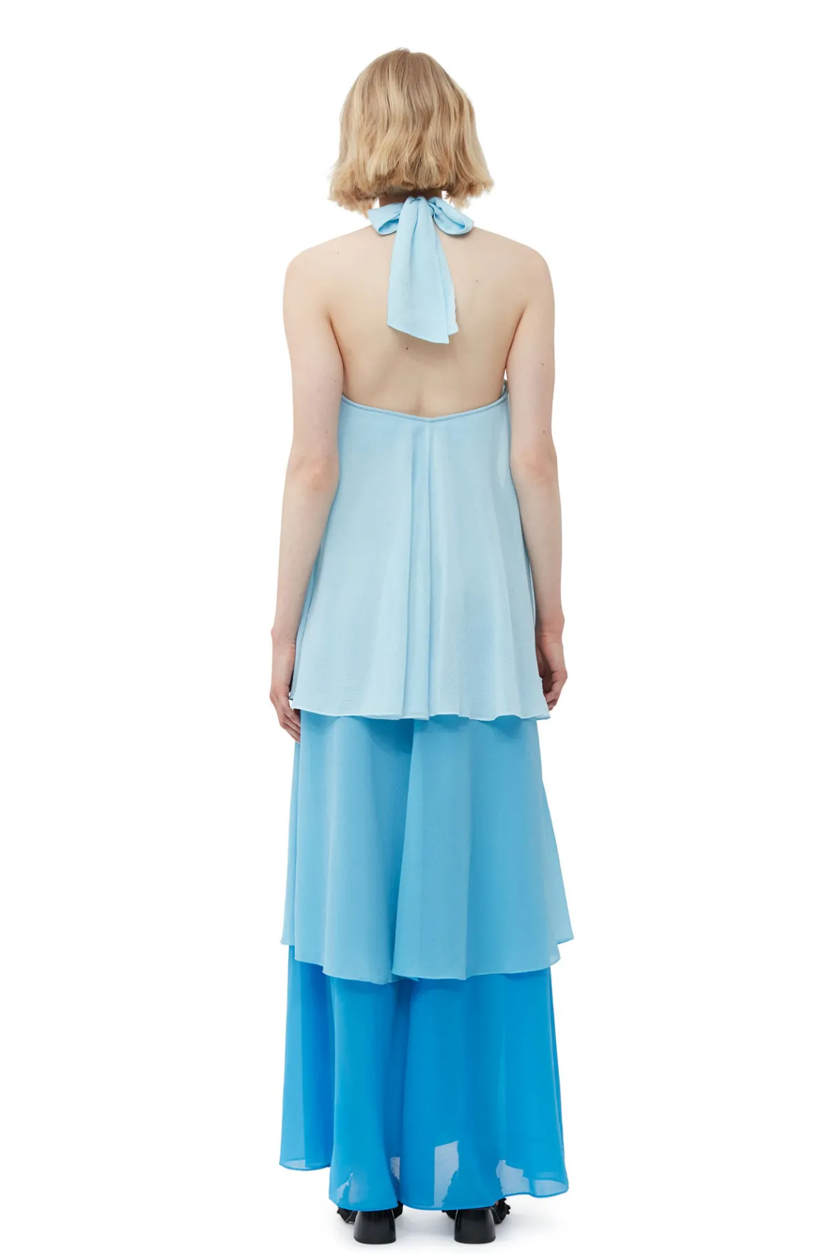 Discount GANNI Chiffon Layer Maxi Dress Ethereal Blue