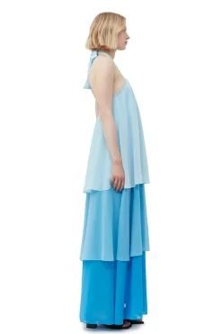 Discount GANNI Chiffon Layer Maxi Dress Ethereal Blue
