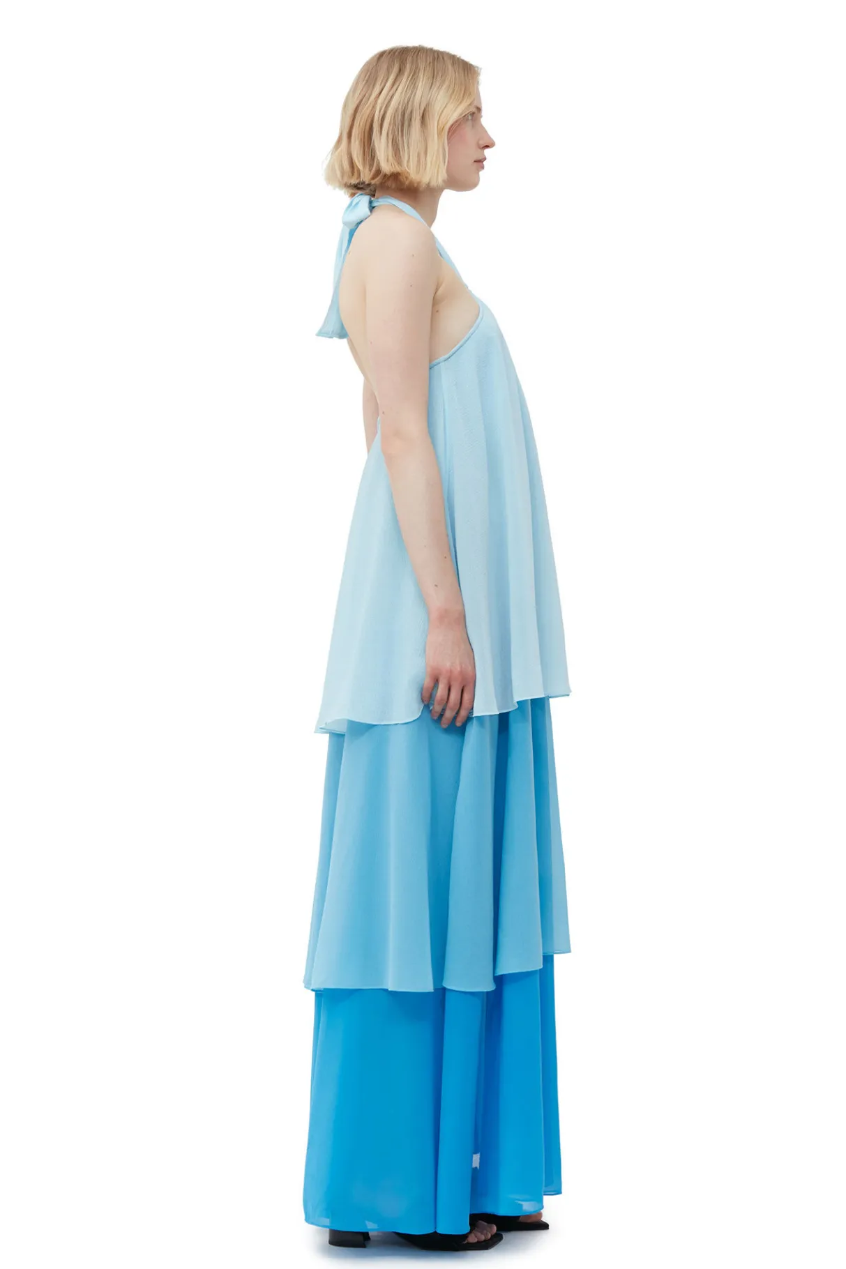 Discount GANNI Chiffon Layer Maxi Dress Ethereal Blue