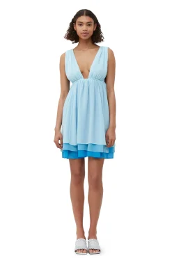 Shop GANNI Chiffon Mini Dress Ethereal Blue