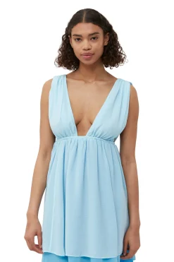 Shop GANNI Chiffon Mini Dress Ethereal Blue