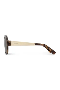 Sale GANNI Chunky Aviator Sunglasses Black/Tobacco Brown