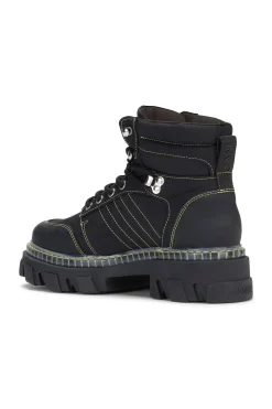 Hot GANNI Cleated Lace Up Hiking Boots Black