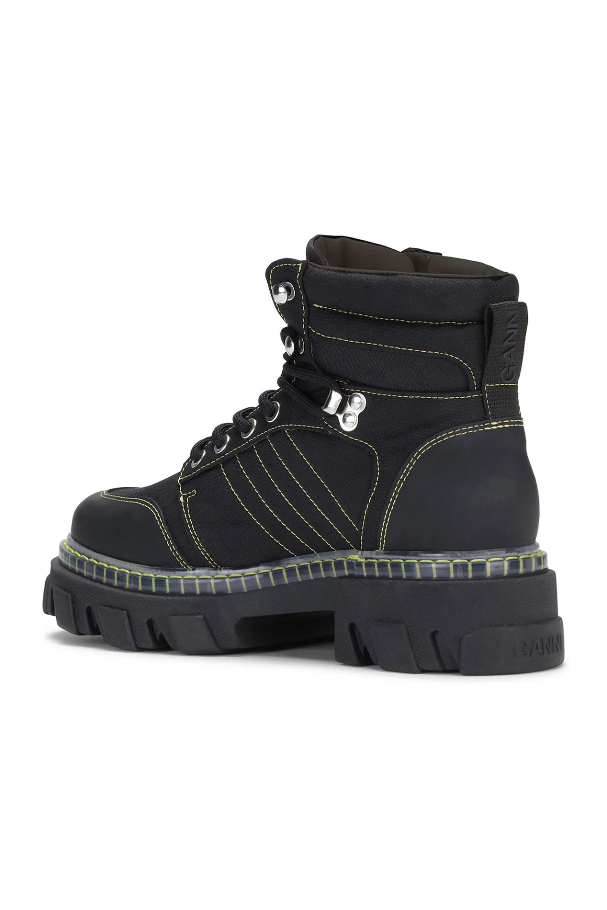 Hot GANNI Cleated Lace Up Hiking Boots Black