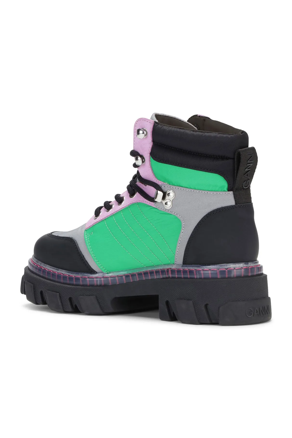 Cheap GANNI Cleated Lace Up Hiking Boots Kelly Green