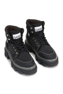 Hot GANNI Cleated Lace Up Hiking Boots Black