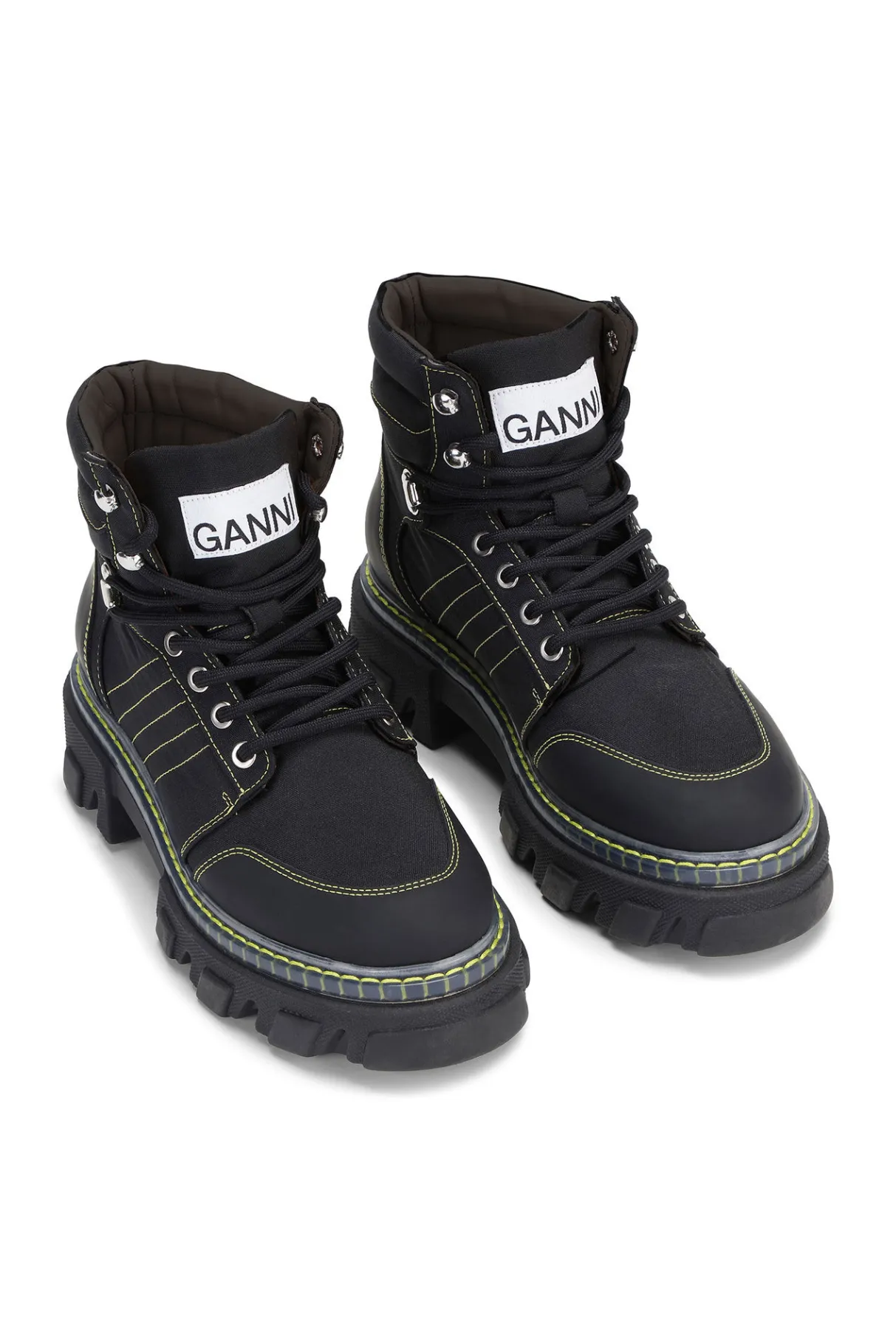 Hot GANNI Cleated Lace Up Hiking Boots Black