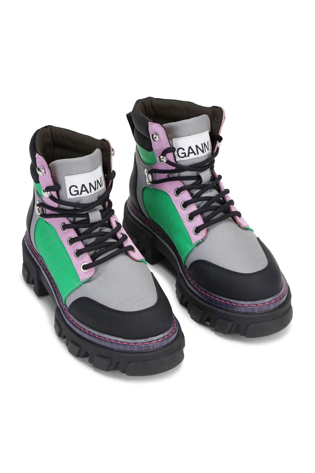 Cheap GANNI Cleated Lace Up Hiking Boots Kelly Green