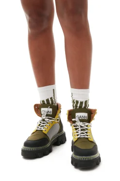 Cheap GANNI Cleated Lace Up Hiking Boots Kalamata